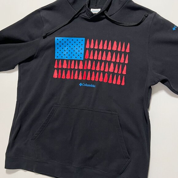 Columbia Hoodie American Flag Outdoor Sweatshirt Black Men's size Large - Picture 1 of 7